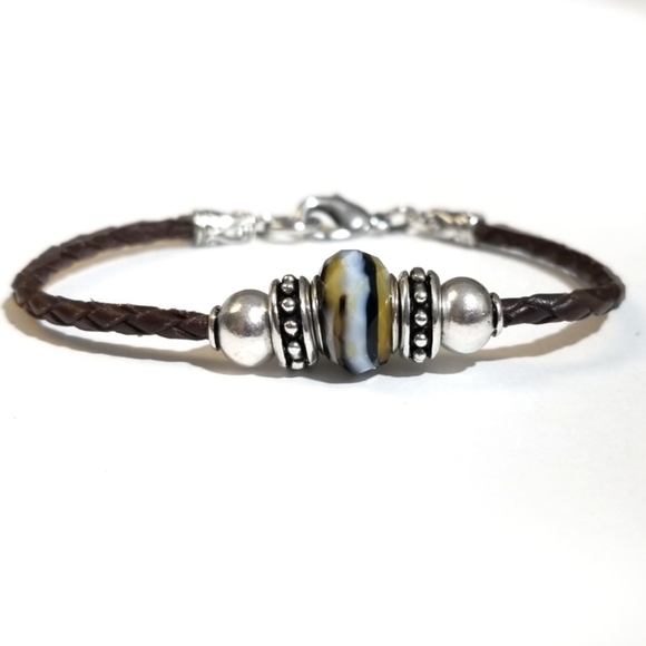 Glass & Silver Beaded Braided Bracelet - Picture 2 of 7